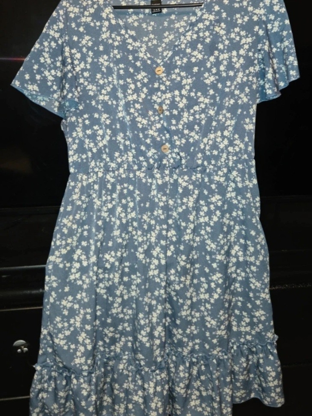 Blue Floral Feux Button-Front Dress